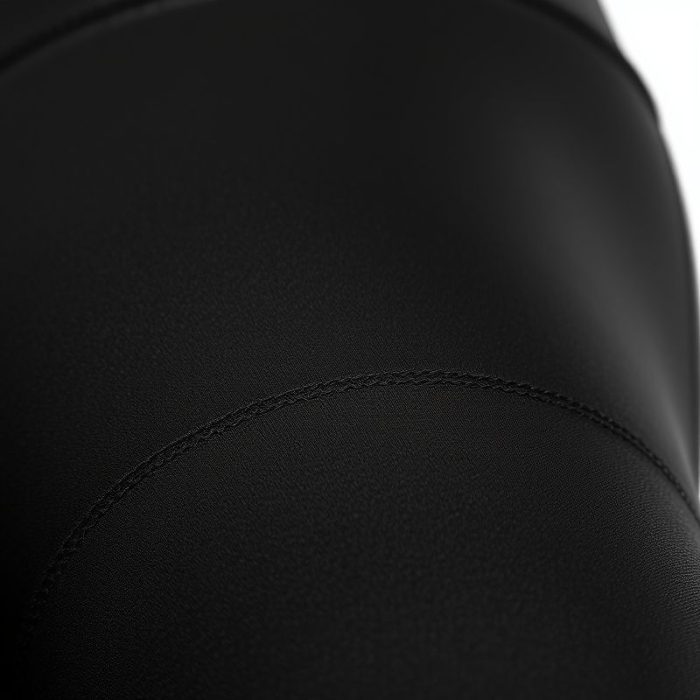 Close-up of black shiny leggings high waisted yoga pants, showcasing moisture-wicking performance fabric texture and stitching.