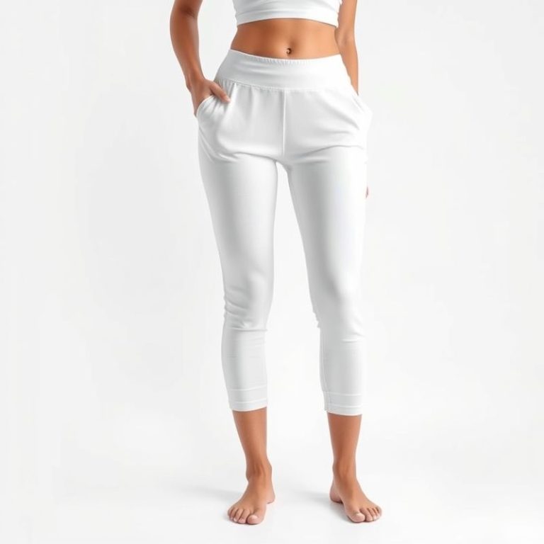 White cropped yoga pants with invisible scrunch detail, studio shot on pure white background, hyperrealistic 8k image.