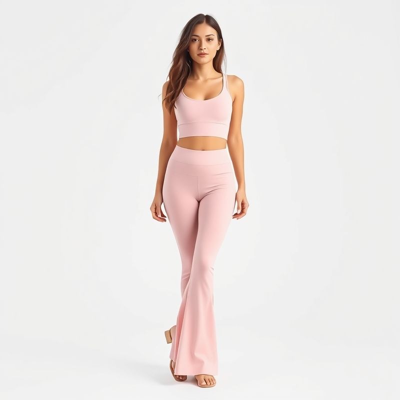 crossed legged pose yoga crop top with flare leggings