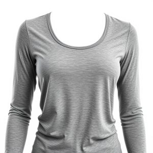 A long sleeve yoga top in Heather Grey, part of yoga outfits for women, on a white studio background.