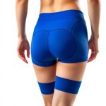Royal Blue black bike shorts womens running shorts with tights on white background, hyperrealistic studio photo.