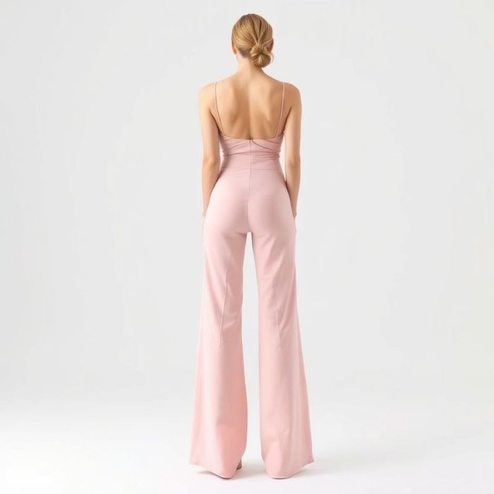 Back view of black wide leg yoga pants scrunch legging in Pastel Pink, showcasing fit on model, white studio background.