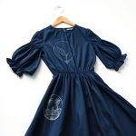 Navy Blue eco friendly dresses drawing on a white background.