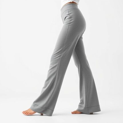 Heather Grey organic cotton flare yoga pants Australia on white background.