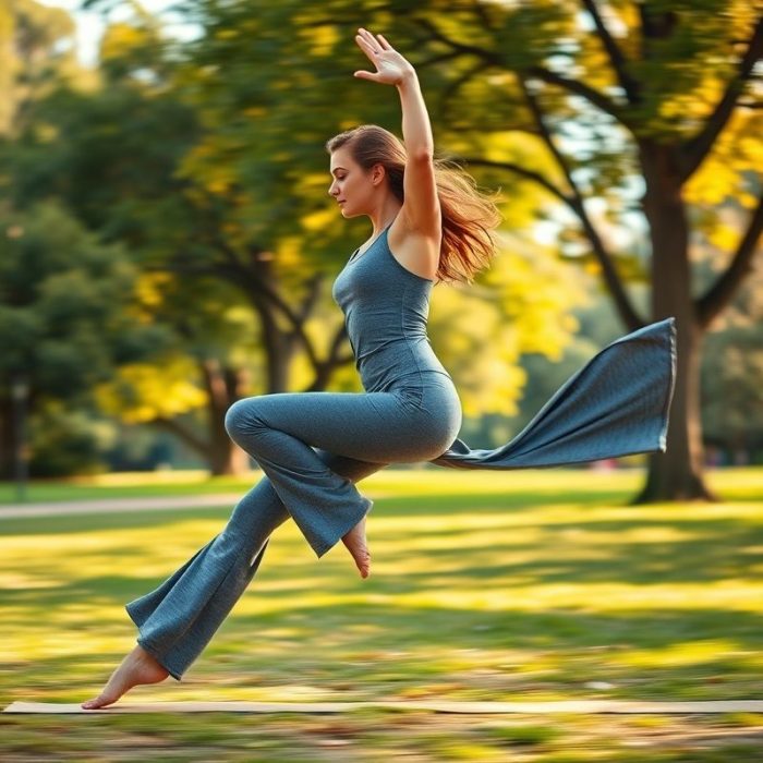 Woman in Heather Grey flare yoga pants Australia doing a yoga pose outdoors.