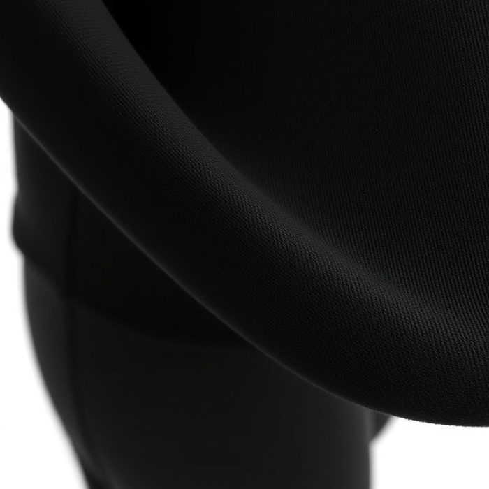 Close-up of black seamless leggings and long sleeve yoga tops fabric, highlighting recycled material texture and stitching quality.