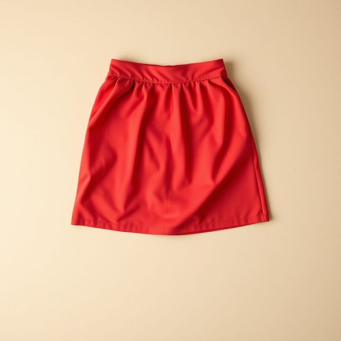 Flat lay of a Red mini skirt cream | sar to aus, neatly folded on a clean, neutral surface.