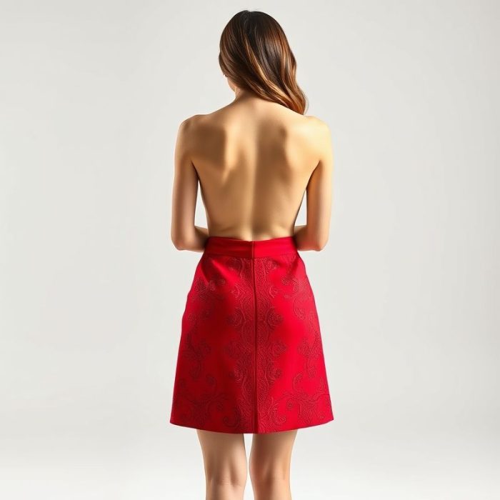 Back view of a model wearing the mini skirt cream from sar to aus, showcasing the fit on a white background.