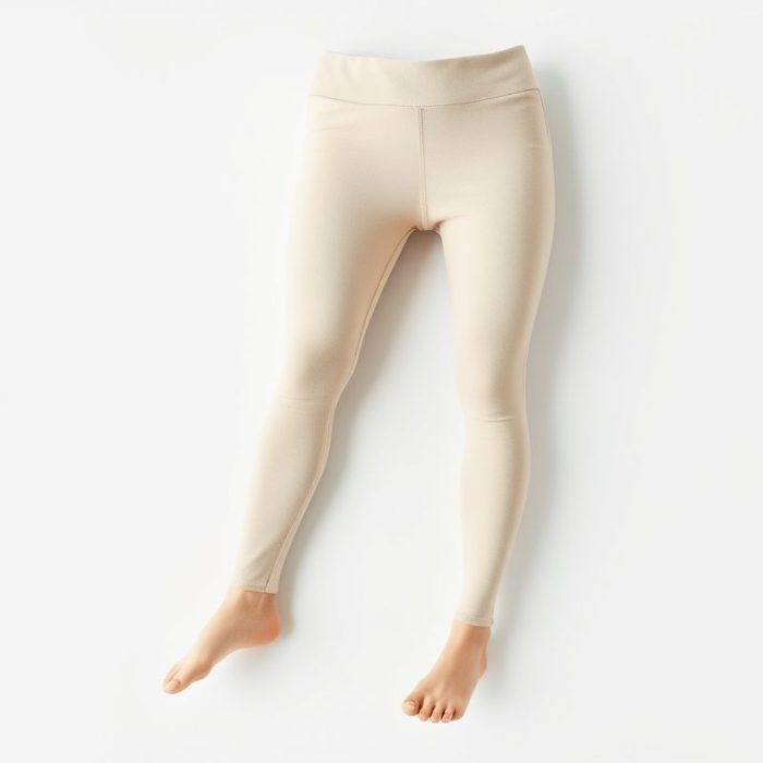 Organic cotton leggings in a beautiful beige colour on a white background.