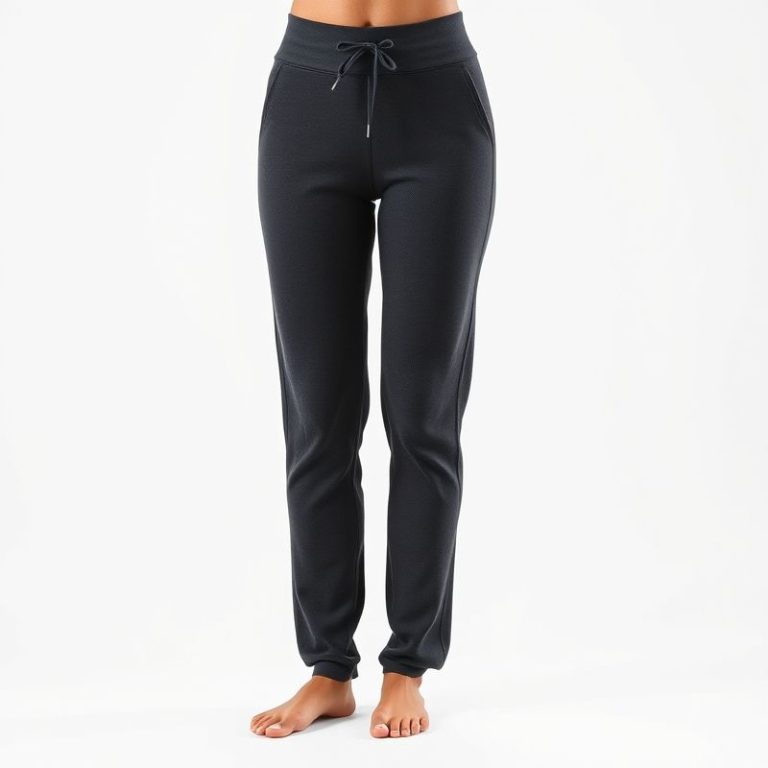 Organic cotton yoga pants in Charcoal, sustainable activewear from Australia on white background.