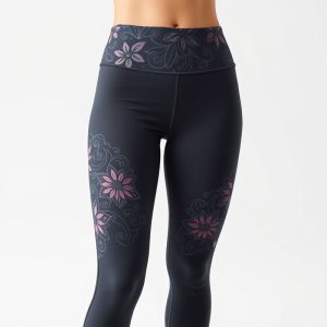 Luna & Co printed yoga pants in Charcoal colour on a white background.