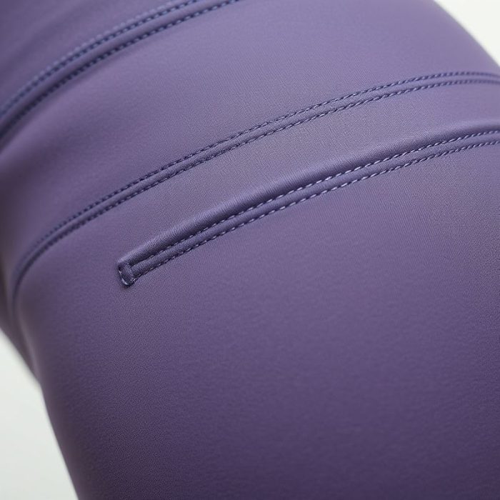 Close-up of sculpting leggings fabric showing texture, stitching, and quality of pocket active leggings.
