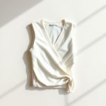 Heather Grey cotton knitwear white wrap top in a flat lay.
