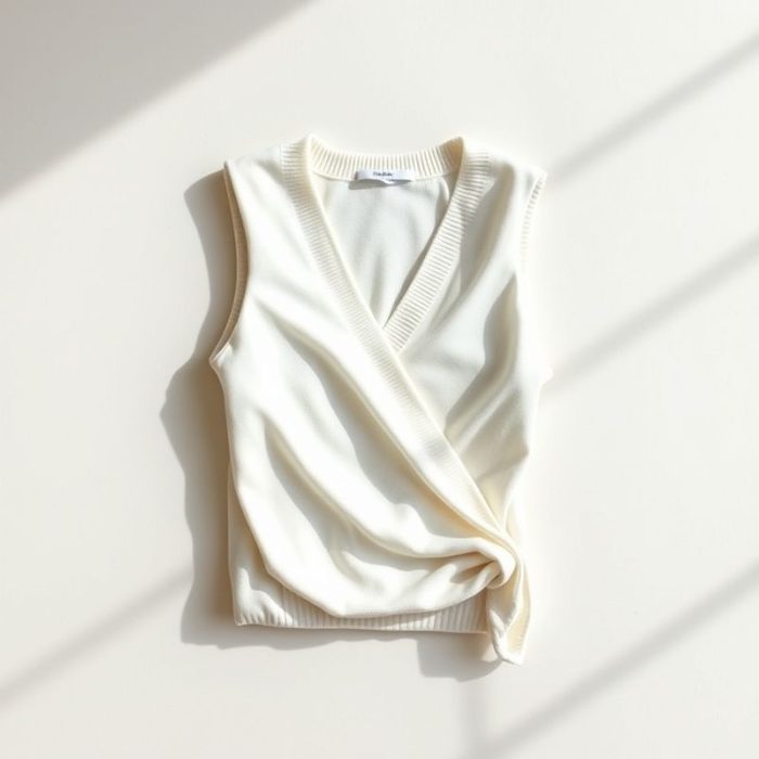 Heather Grey cotton knitwear white wrap top in a flat lay.