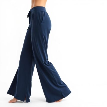 Navy Blue wide leg yoga pants made from soft, sustainable bamboo fabric.