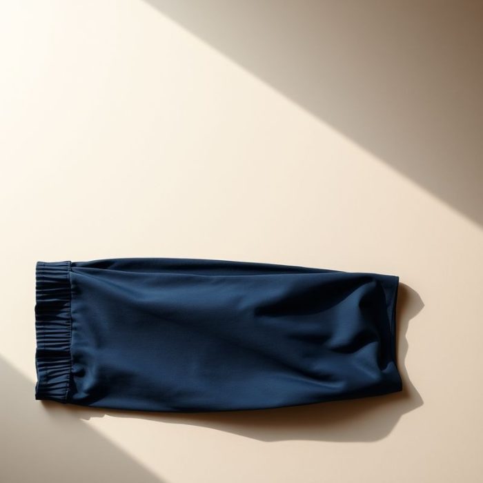 Navy Blue bamboo wide leg yoga pants folded flat on a neutral surface.