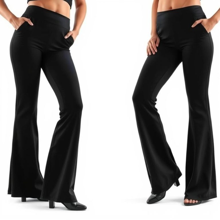 A pair of white wide leg yoga pants Australia flare black yoga pants on a white background, hyperrealistic studio photo.