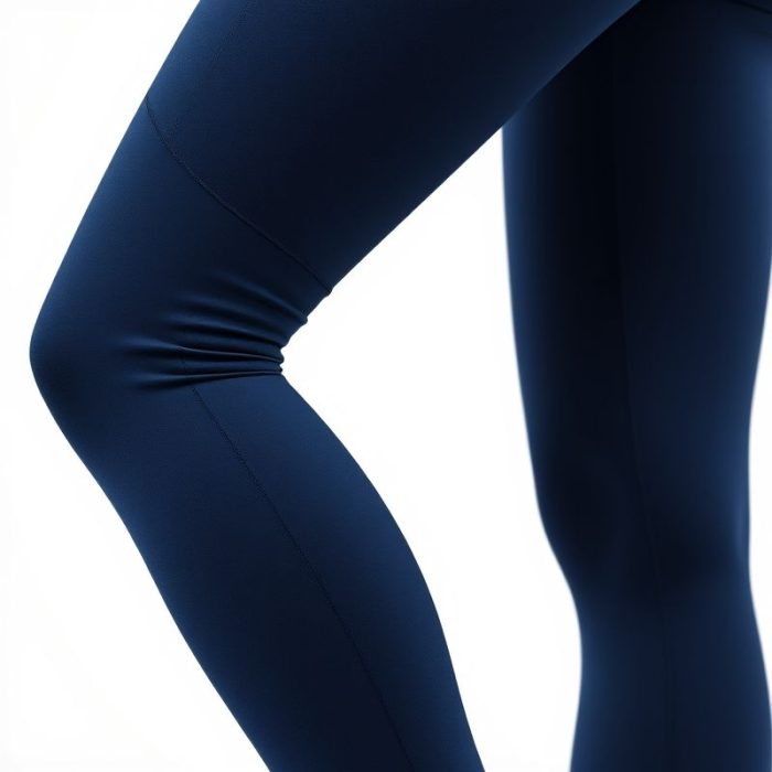 Navy blue womens leggings pockets, black seamless leggings on white background, hyperrealistic studio photo.
