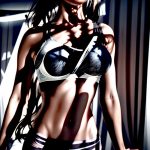 Women's yoga shirts and yoga bras in charcoal colour on white background, hyperrealistic studio photo.