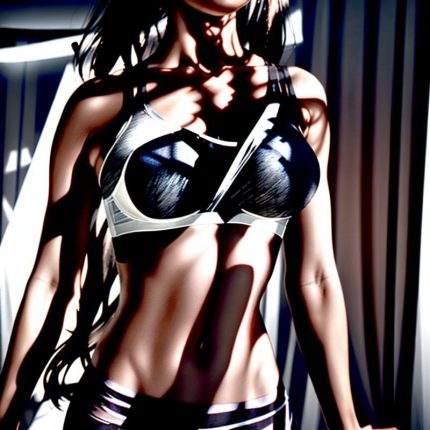Women's yoga shirts and yoga bras in charcoal colour on white background, hyperrealistic studio photo.