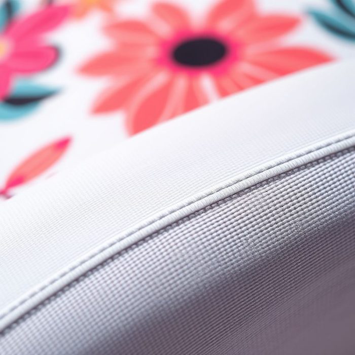 Close-up detail of the printed yoga crop pants fabric texture and stitching.