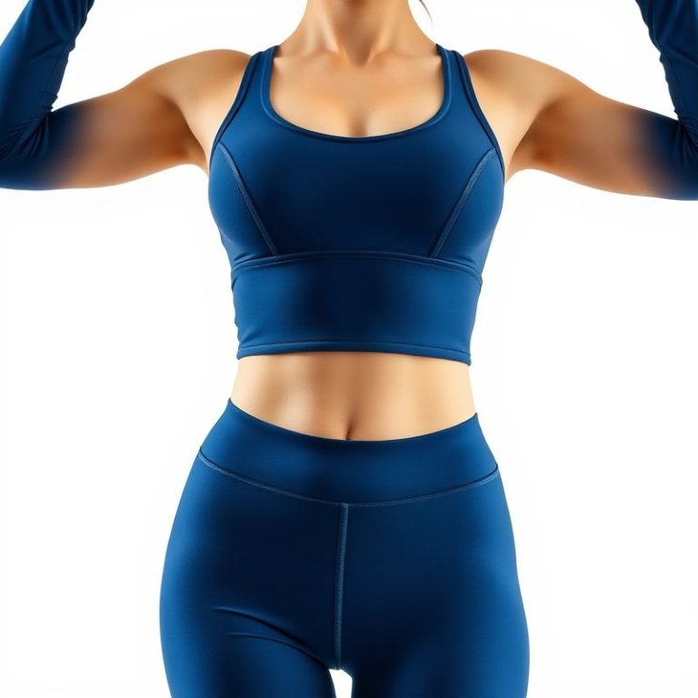 A Navy Blue yoga crop top and fitted flare pants set on a white background.