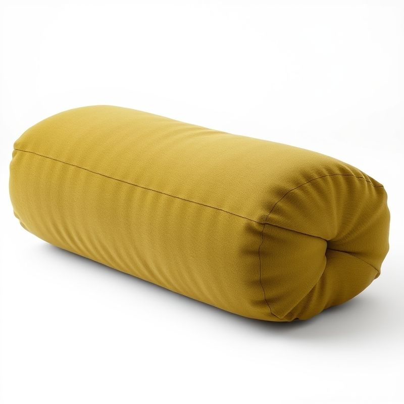 Yoga pillow bolster in mineral grey placed on bamboo floor