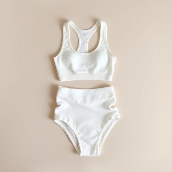 White organic knit yoga set from Australia, neatly folded on a neutral surface.
