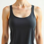 Charcoal organic yoga singlet for women, studio shot on white background.