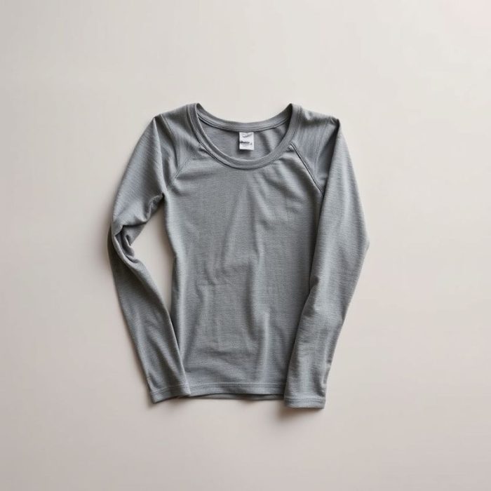 Heather Grey yoga top long sleeve in Econyl fabric, neatly folded in a flat lay.